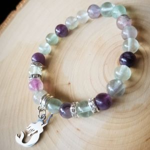 💚💜 Mermaid Charm Stone Bracelet Fluorite Handmade Crystal Beaded